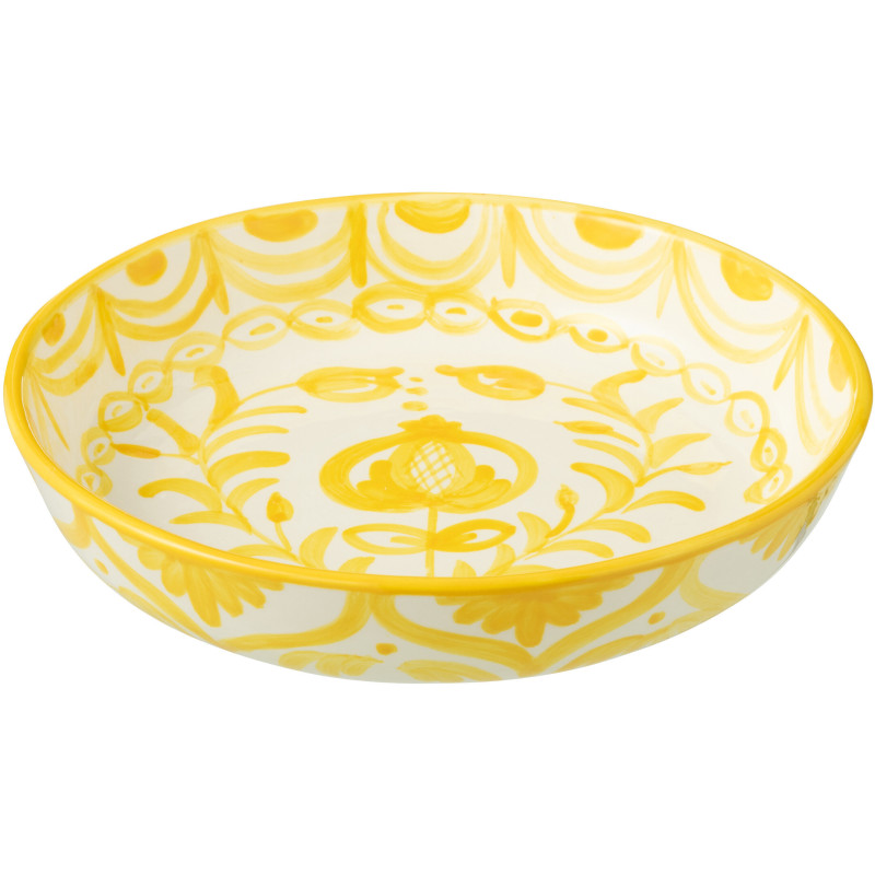 Plat original rond 25 cm en Céramique Jaune Blanc Motif fleur Granada - 1