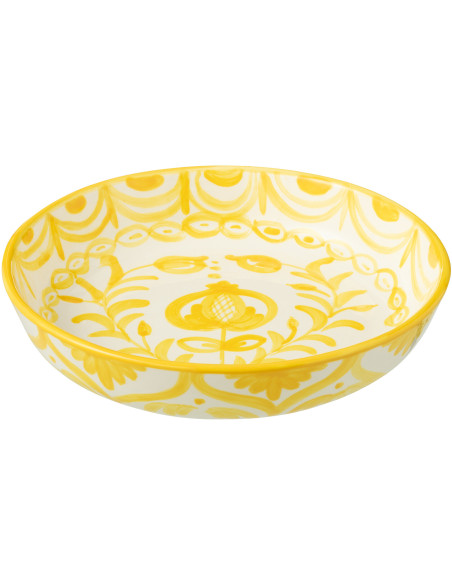 Plat original rond 25 cm en Céramique Jaune Blanc Motif fleur Granada - 1