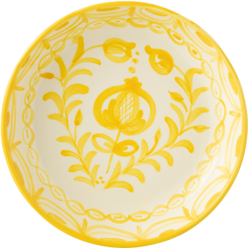 Plat original rond 25 cm en Céramique Jaune Blanc Motif fleur Granada - 2