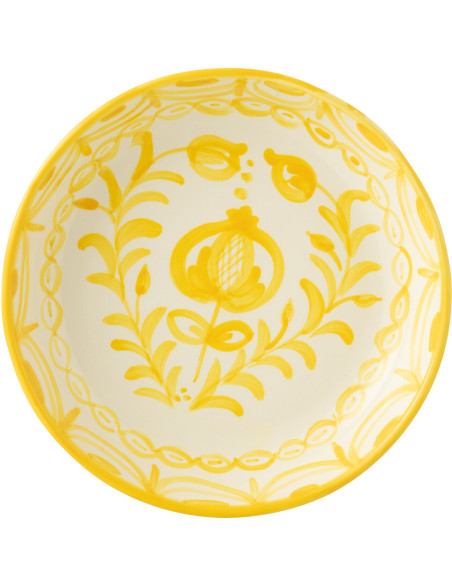 Plat original rond 25 cm en Céramique Jaune Blanc Motif fleur Granada - 2