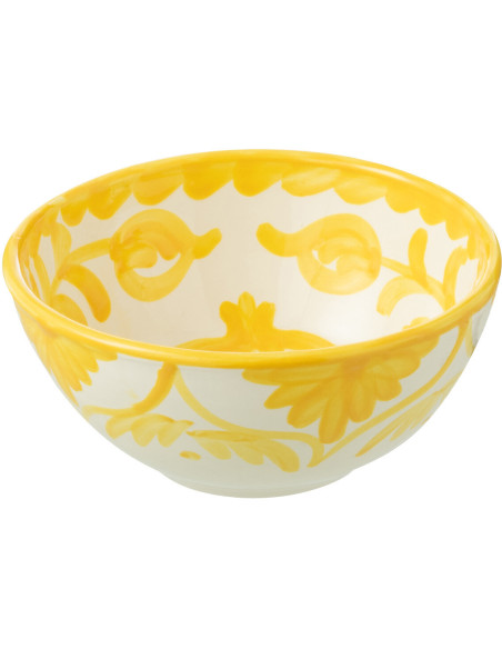 Petit Bol rond 14 cm en Céramique Jaune Blanc Motif fleur Granada - 1