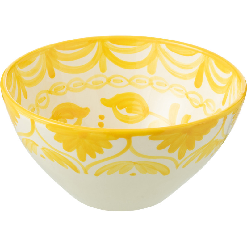 Grand Bol rond 22 cm en Céramique Jaune Blanc Motif fleur Granada - 1