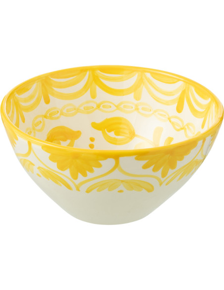 Grand Bol rond 22 cm en Céramique Jaune Blanc Motif fleur Granada - 1