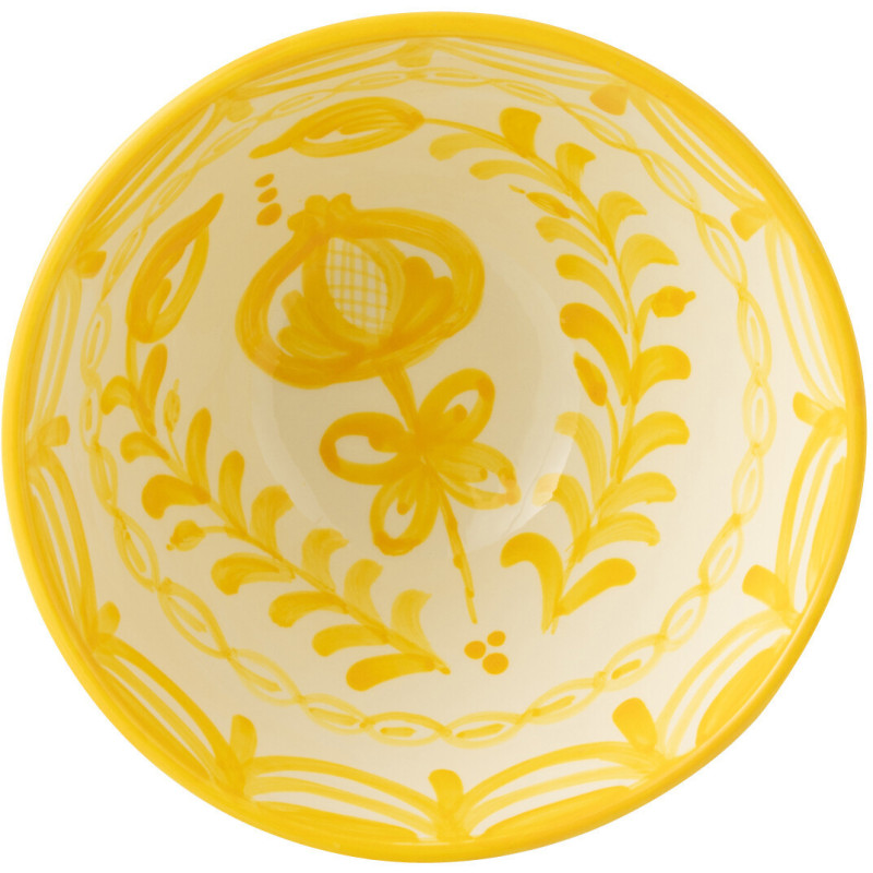 Grand Bol rond 22 cm en Céramique Jaune Blanc Motif fleur Granada - 3