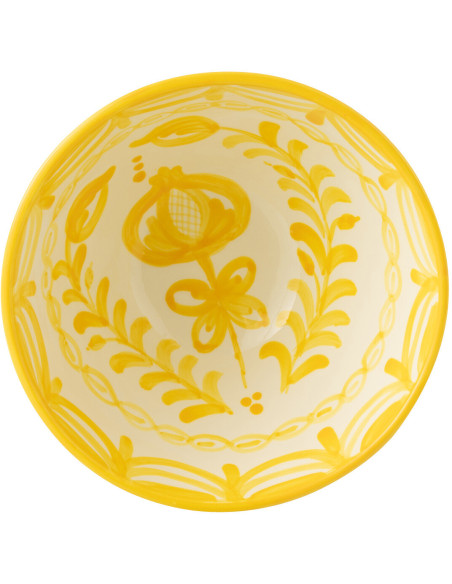 Grand Bol rond 22 cm en Céramique Jaune Blanc Motif fleur Granada - 3