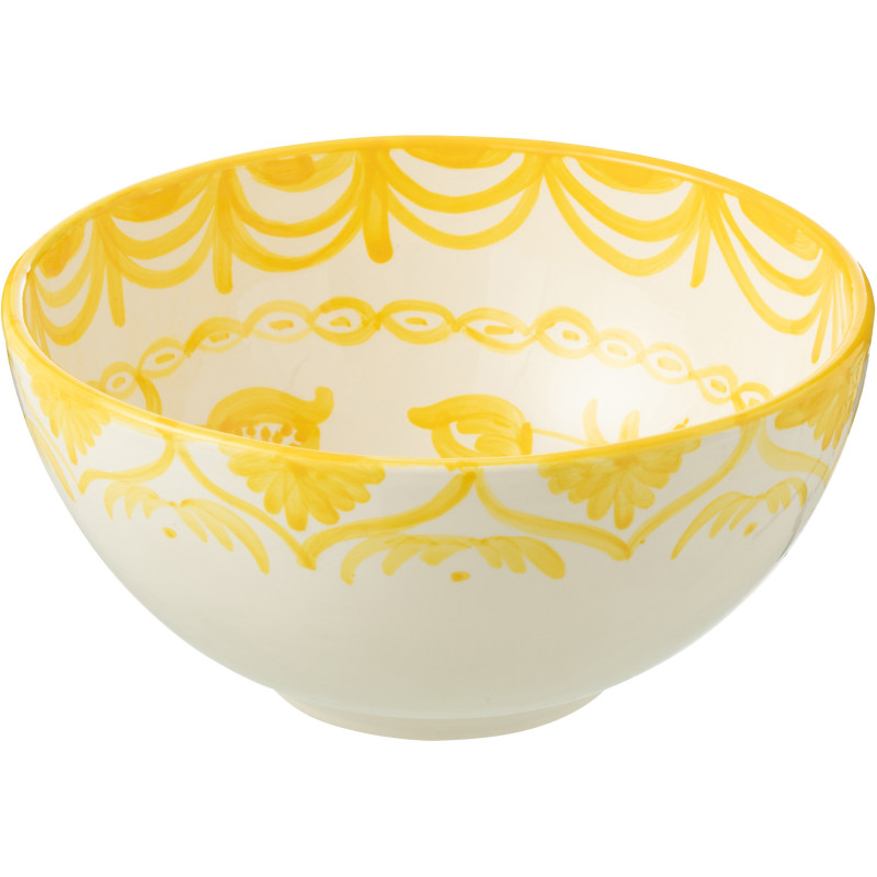 Saladier original rond 28 cm en Céramique Jaune Blanc Motif fleur Granada - 1