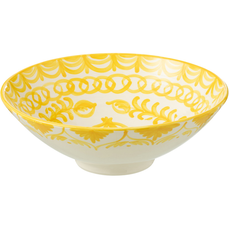Grand Saladier rond 40 cm en Céramique Jaune Blanc Motif fleur Granada - 1