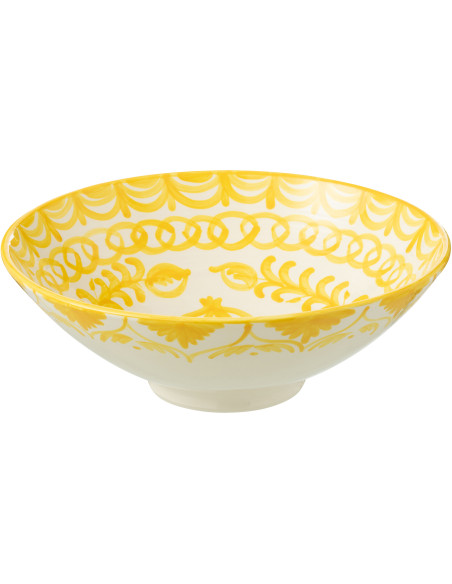 Grand Saladier rond 40 cm en Céramique Jaune Blanc Motif fleur Granada - 1