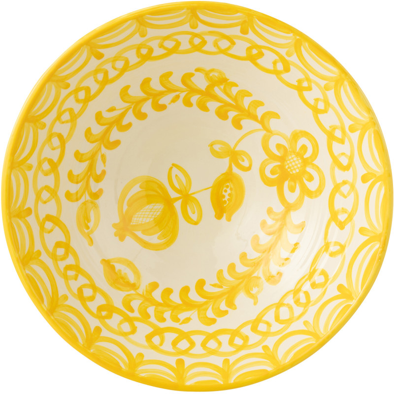 Grand Saladier rond 40 cm en Céramique Jaune Blanc Motif fleur Granada - 2