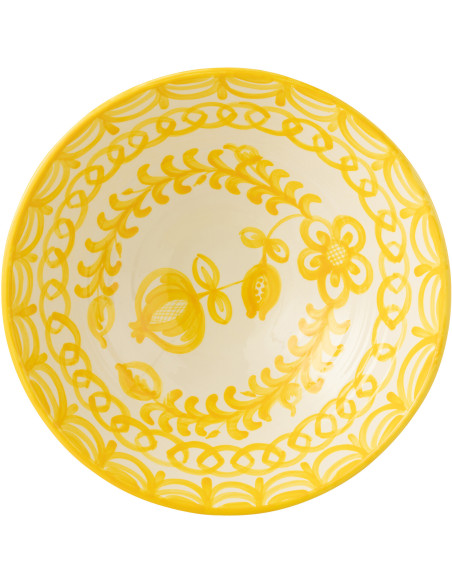 Grand Saladier rond 40 cm en Céramique Jaune Blanc Motif fleur Granada - 2