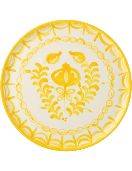 Grand Plat original rond 34 cm en Céramique Jaune Blanc Motif fleur Granada - 2