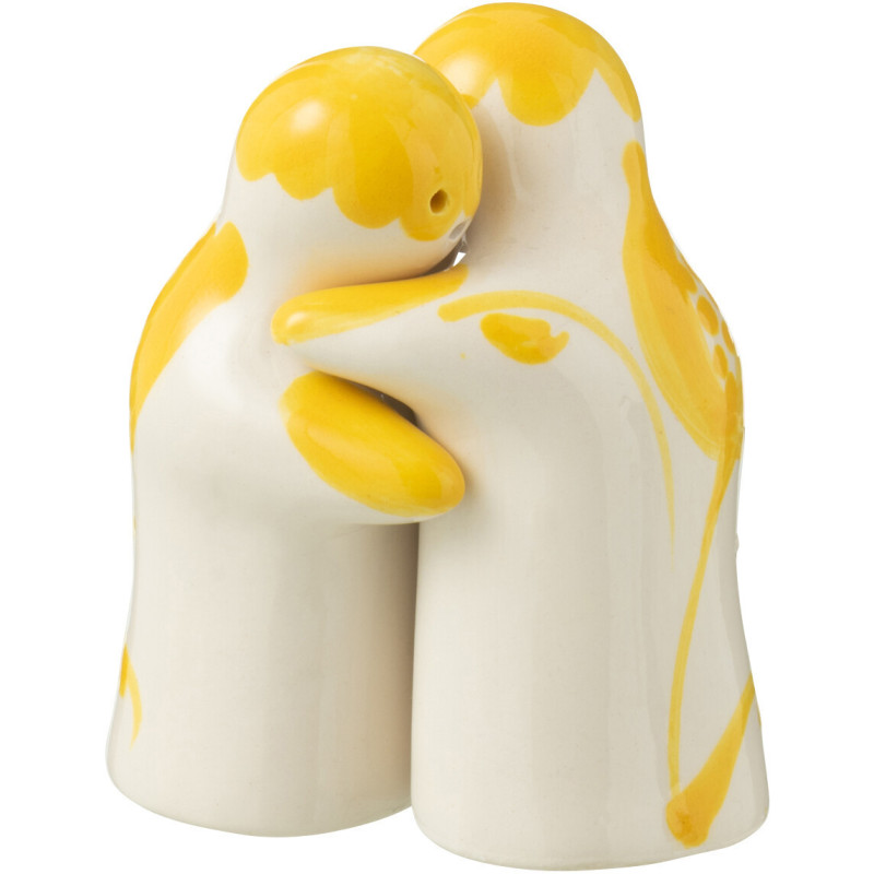 Salière et Poivrière Personnages en Céramique Jaune Blanc Motif fleur Granada - 1