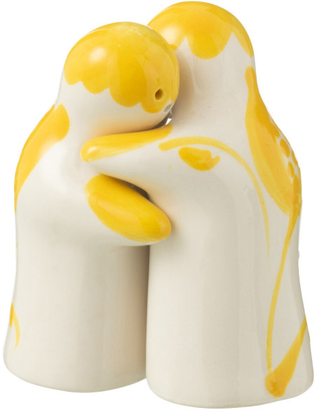 Salière et Poivrière Personnages en Céramique Jaune Blanc Motif fleur Granada - 1
