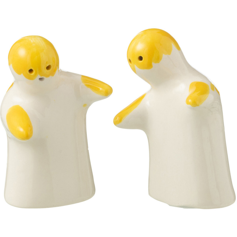 Salière et Poivrière Personnages en Céramique Jaune Blanc Motif fleur Granada - 2