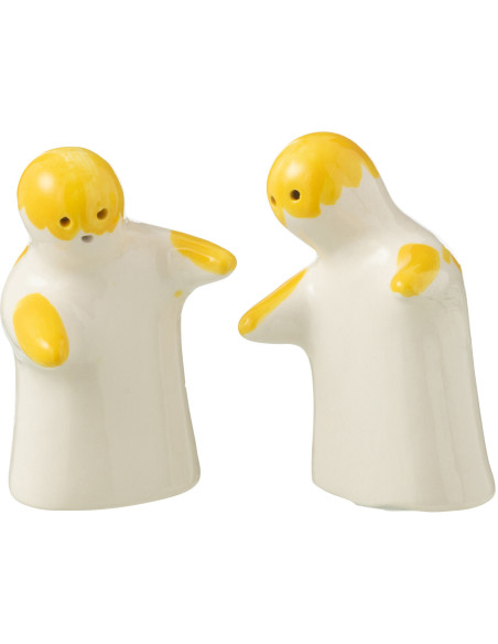 Salière et Poivrière Personnages en Céramique Jaune Blanc Motif fleur Granada - 2
