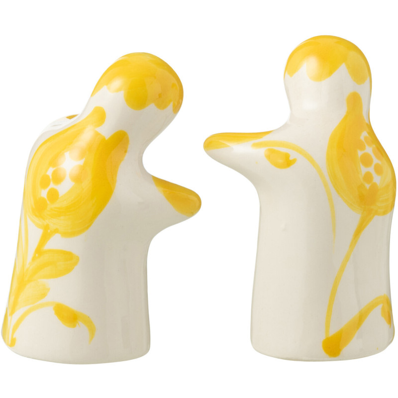 Salière et Poivrière Personnages en Céramique Jaune Blanc Motif fleur Granada - 3
