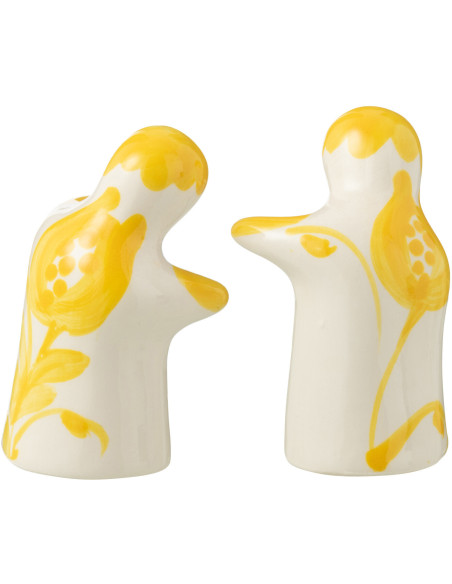 Salière et Poivrière Personnages en Céramique Jaune Blanc Motif fleur Granada - 3