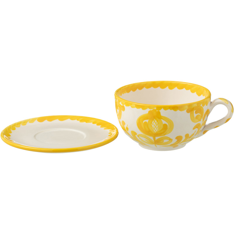 Tasse à thé avec soucoupe 500 ml en Céramique Jaune Blanc Motif fleur Granada - 2