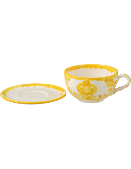 Tasse à thé avec soucoupe 500 ml en Céramique Jaune Blanc Motif fleur Granada - 2
