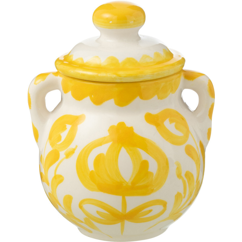Pot de rangement avec couvercle Hauteur 21 cm en Céramique Jaune Blanc Motif fleur Granada - 1