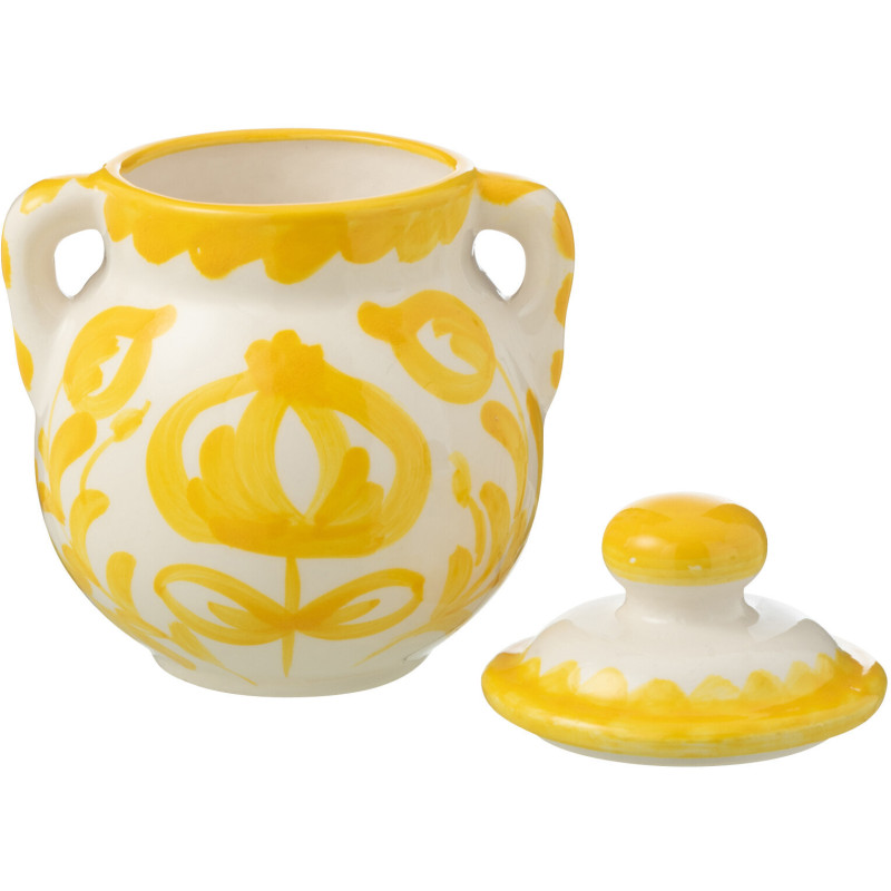 Pot de rangement avec couvercle Hauteur 21 cm en Céramique Jaune Blanc Motif fleur Granada - 2