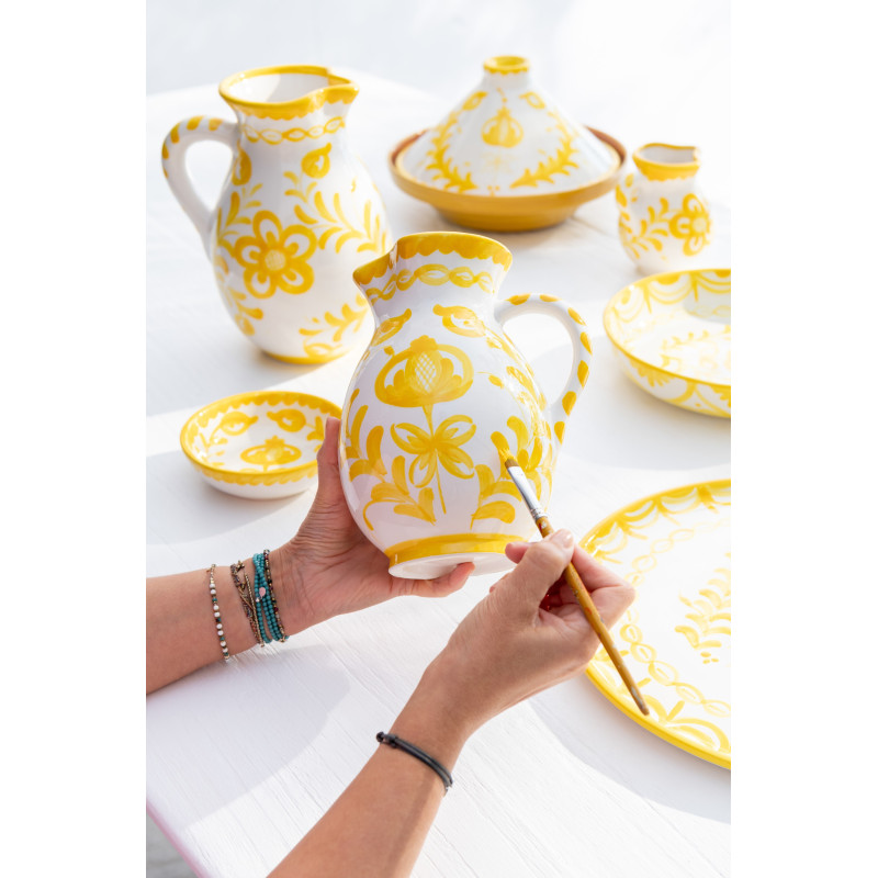 Petit Pichet original 500 ml en Céramique Jaune Blanc Motif fleur Granada - 2