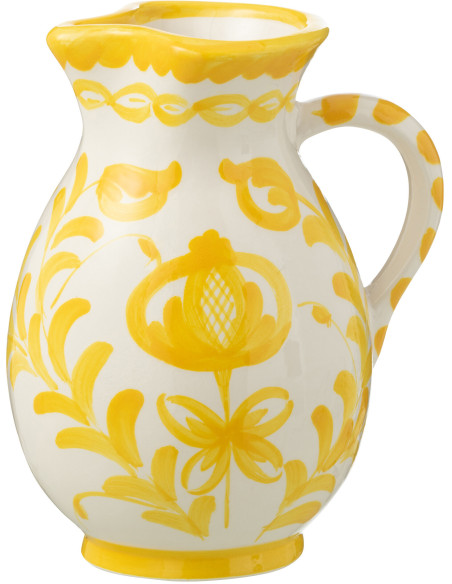 Pichet original 1,6 Litre en Céramique Jaune Blanc Motif fleur Granada - 1