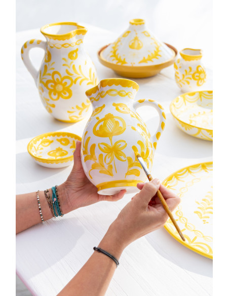 Pichet original 1,6 Litre en Céramique Jaune Blanc Motif fleur Granada - 2