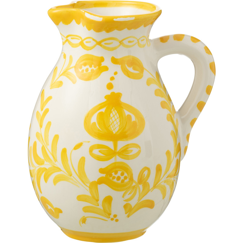 Grand Pichet original 3,3 Litre en Céramique Jaune Blanc Motif fleur Granada - 1