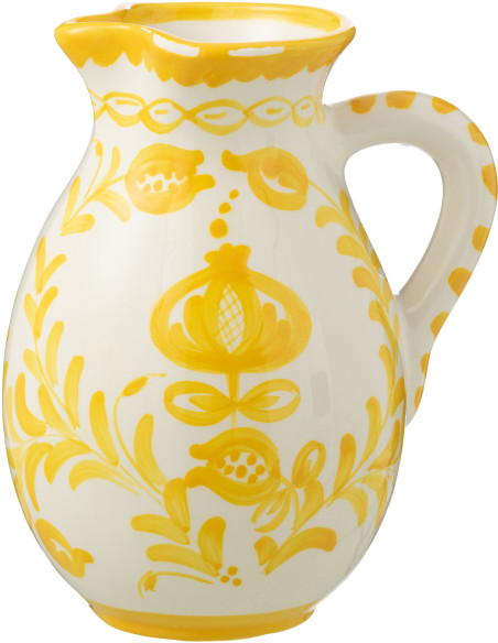 Grand Pichet original 3,3 Litre en Céramique Jaune Blanc Motif fleur Granada - 1