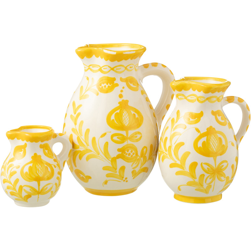 Grand Pichet original 3,3 Litre en Céramique Jaune Blanc Motif fleur Granada - 2