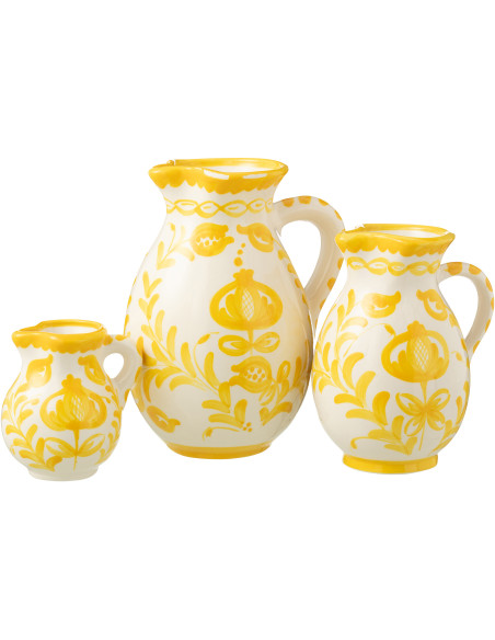Grand Pichet original 3,3 Litre en Céramique Jaune Blanc Motif fleur Granada - 2