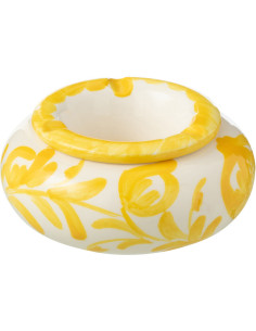 Petit Cendrier original 11 cm en Céramique Jaune Blanc Motif fleur Granada - 1