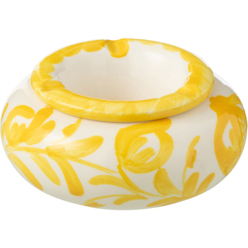 Petit Cendrier original 11 cm en Céramique Jaune Blanc Motif fleur Granada - 1