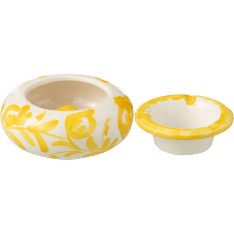 Petit Cendrier original 11 cm en Céramique Jaune Blanc Motif fleur Granada - 2
