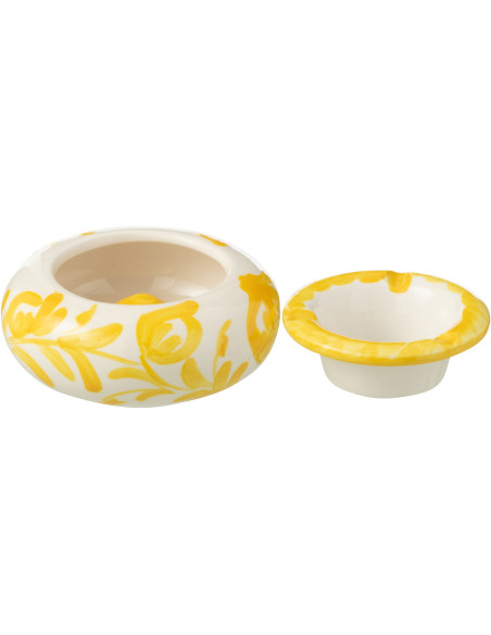 Petit Cendrier original 11 cm en Céramique Jaune Blanc Motif fleur Granada - 2