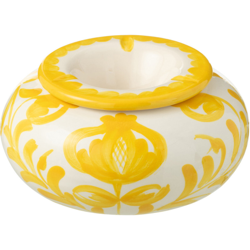 Cendrier original 14 cm en Céramique Jaune Blanc Motif fleur Granada - 1