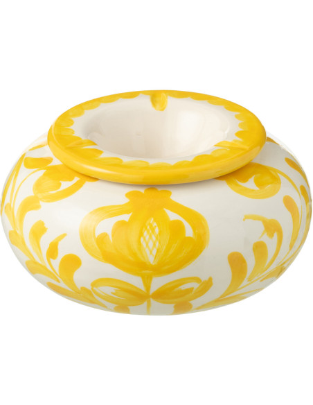 Cendrier original 14 cm en Céramique Jaune Blanc Motif fleur Granada - 1