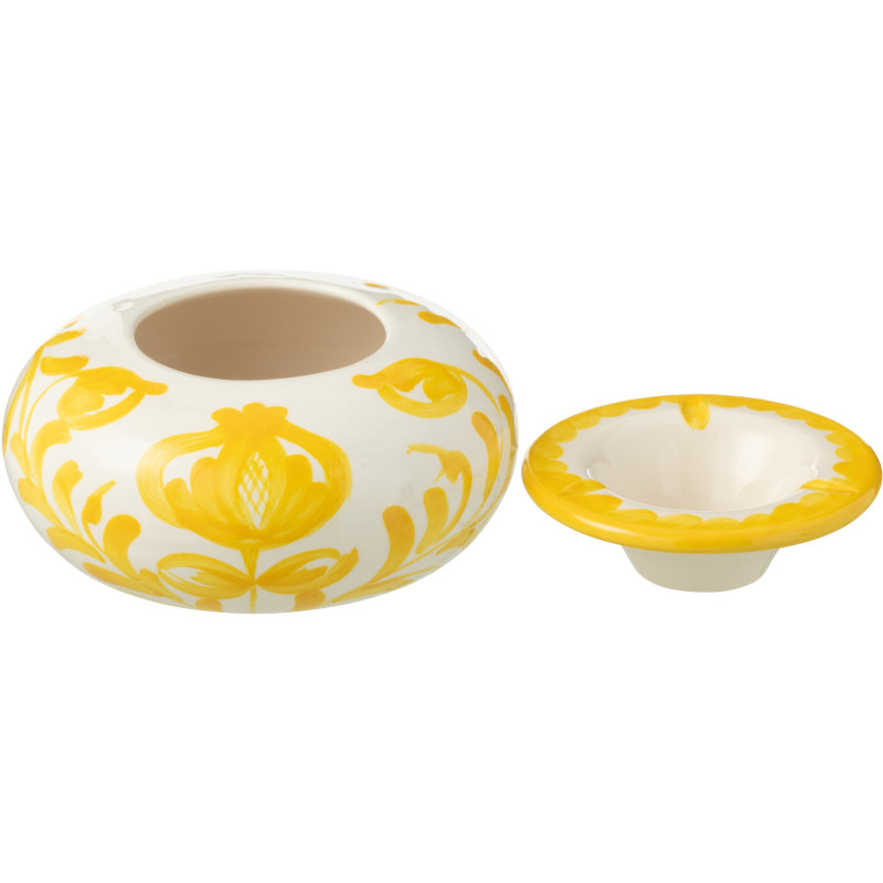 Cendrier original 14 cm en Céramique Jaune Blanc Motif fleur Granada - 2