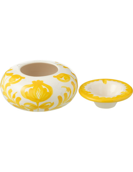 Cendrier original 14 cm en Céramique Jaune Blanc Motif fleur Granada - 2