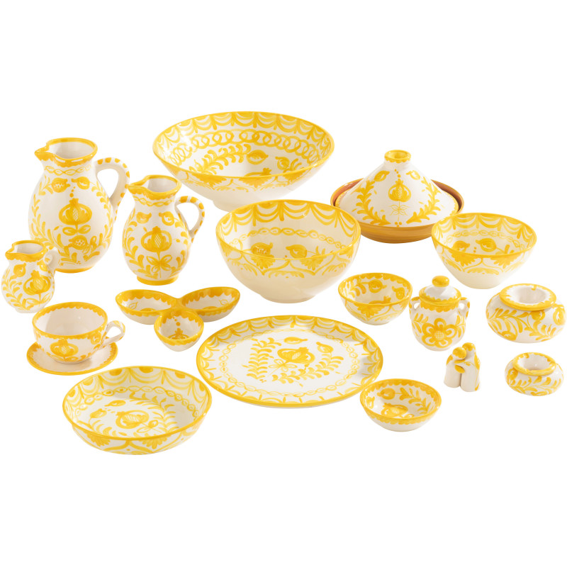 Cendrier original 14 cm en Céramique Jaune Blanc Motif fleur Granada - 3