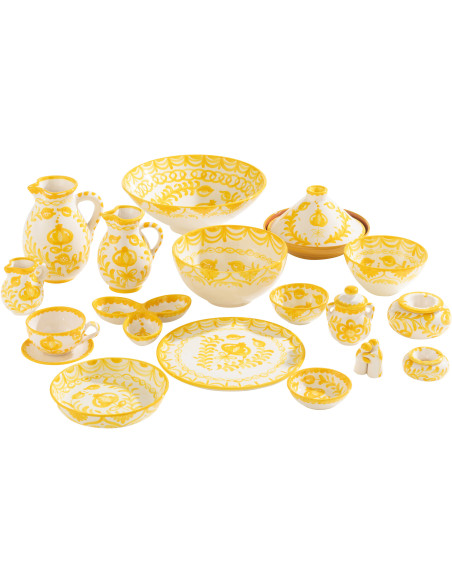 Cendrier original 14 cm en Céramique Jaune Blanc Motif fleur Granada - 3