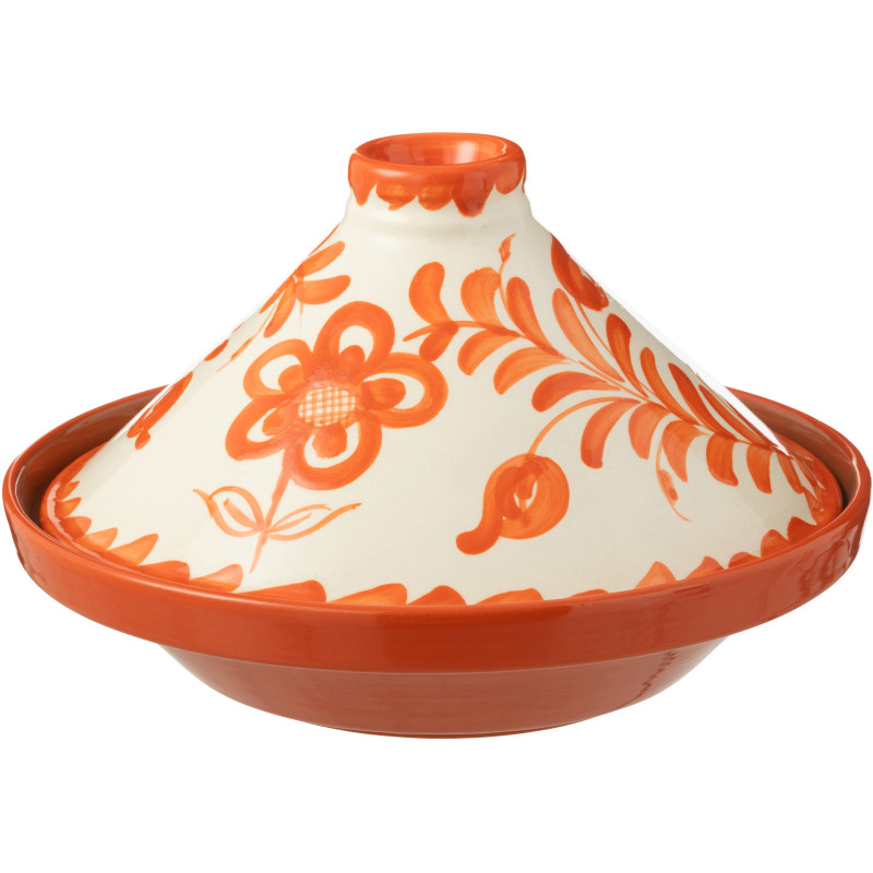 Plat à Tajine original 20 cm en Céramique Orange Blanc Motif fleur Granada - 1
