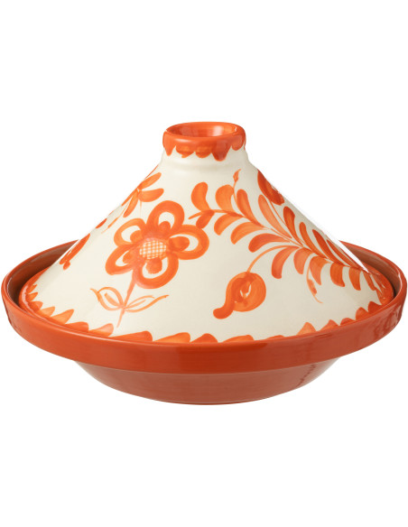 Plat à Tajine original 20 cm en Céramique Orange Blanc Motif fleur Granada - 1