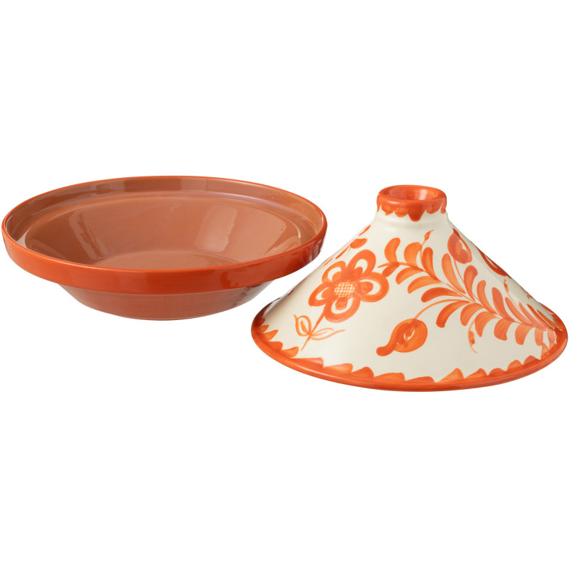 Plat à Tajine original 20 cm en Céramique Orange Blanc Motif fleur Granada - 2