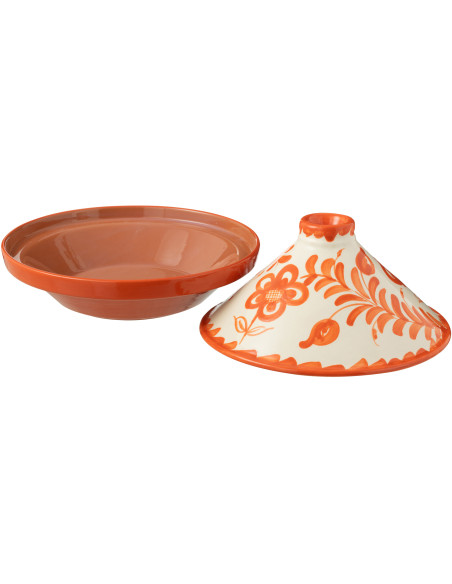 Plat à Tajine original 20 cm en Céramique Orange Blanc Motif fleur Granada - 2