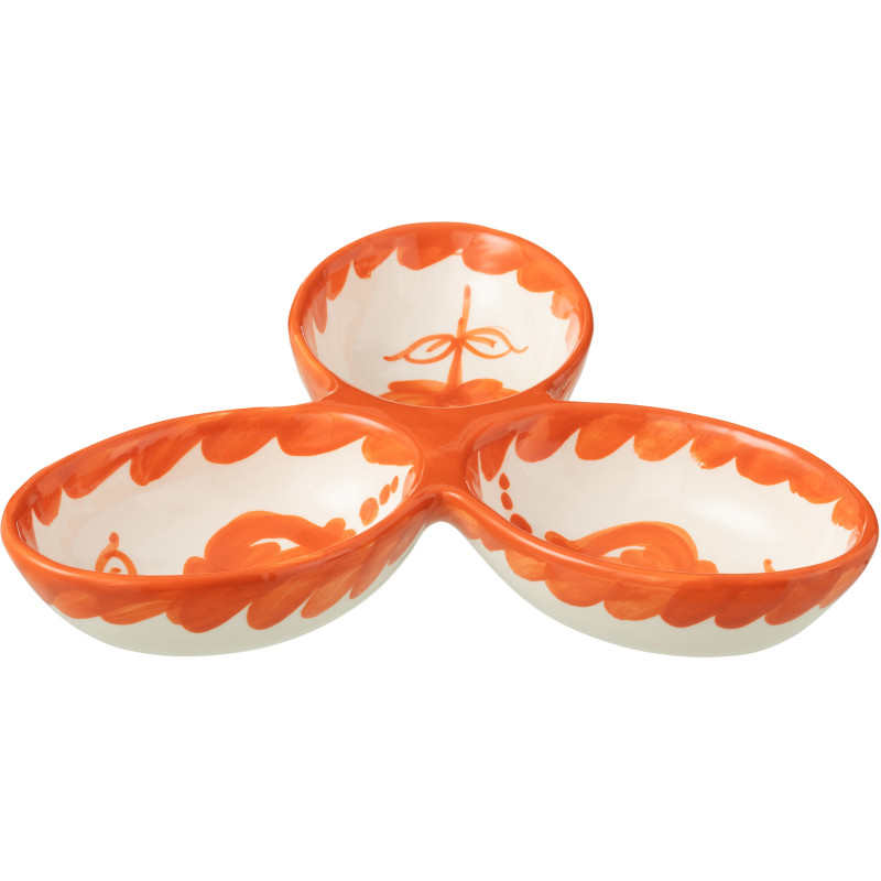 Plat à apéro 3 bols en Céramique Orange Blanc Motif fleur Granada - 1