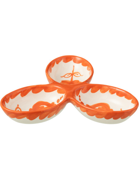 Plat à apéro 3 bols en Céramique Orange Blanc Motif fleur Granada - 1