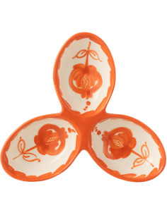 Plat à apéro 3 bols en Céramique Orange Blanc Motif fleur Granada - 1 2