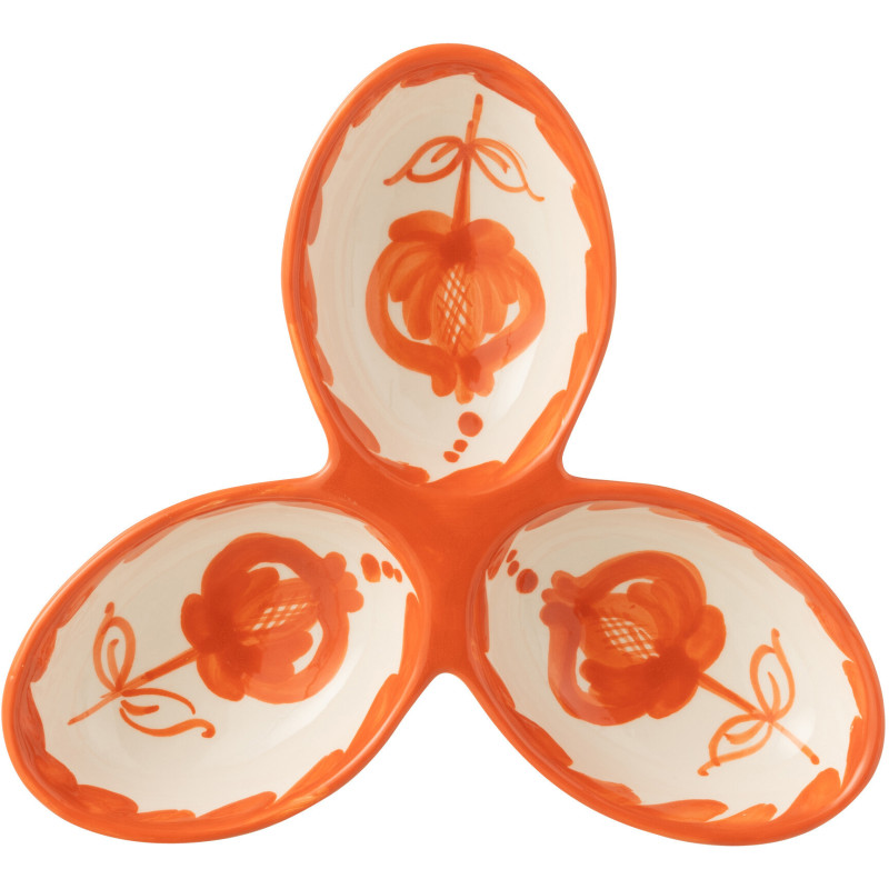 Plat à apéro 3 bols en Céramique Orange Blanc Motif fleur Granada - 2